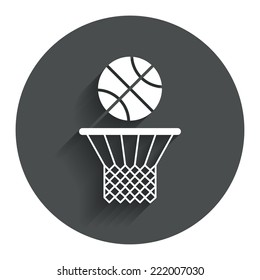 Basketball basket and ball sign icon. Sport symbol. Circle flat button with shadow. Modern UI website navigation. Vector