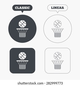 Basketball basket and ball sign icon. Sport symbol. Classic and line web buttons. Circles and squares. Vector