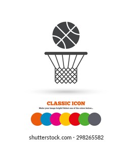 Basketball basket and ball sign icon. Sport symbol. Classic flat icon. Colored circles. Vector