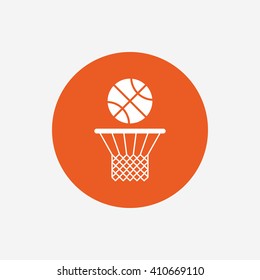 Basketball Basket And Ball Sign Icon. Sport Symbol. Orange Circle Button With Icon. Vector