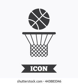 Basketball basket and ball sign icon. Sport symbol. Graphic design element. Flat basketball symbol on white background. Vector