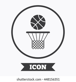 Basketball basket and ball sign icon. Sport symbol. Graphic design element. Flat symbol in circle button. Vector