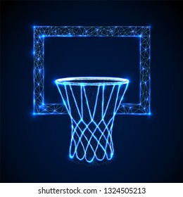 Basketball basket, hoop.  Low poly style design. Abstract geometric background. Wireframe light connection structure. . Modern 3d graphic concept. Isolated vector illustration.