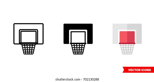 Basketball basket icon of 3 types: color, black and white, outline. Isolated vector sign symbol.