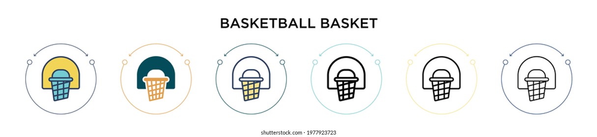 Basketball basket icon in filled, thin line, outline and stroke style. Vector illustration of two colored and black basketball basket vector icons designs can be used for mobile, ui, web