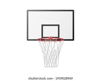 Basketball basket on backboard clipart. Essential element of active game with red metal hoop and white net hanging special mount popular sports competitions and vector recreation.