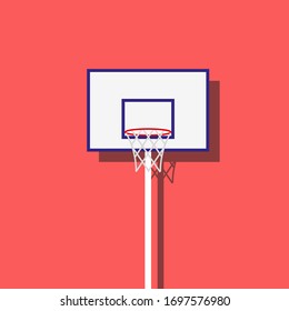 basketball basket with red wall behind flat illustration