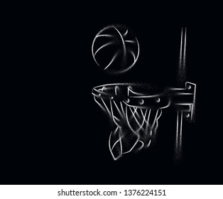 Basketball basket shot, hoop, game, Line art vector illustration.