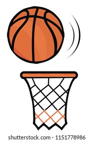 Basketball and basket, vector icon