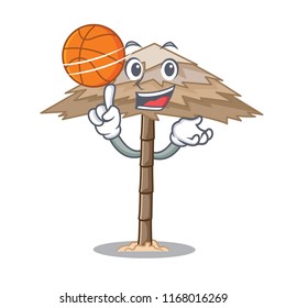 With basketball beach shelter buildings with palm cartoon