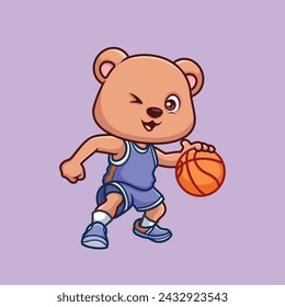 Basketball Bear Cute Cartoon Character Illustration
