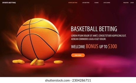 Basketball betting, web banner with basketball ball and interface elements