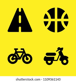 basketball, bicycle, road sign and scooter vector icon set. Sample icons set for web and graphic design