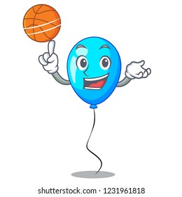 With basketball birthday cartoon on shape balloon blue