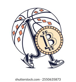 Basketball and Bitcoin icon - creative design with sneakers, crypto coin, and sports elements