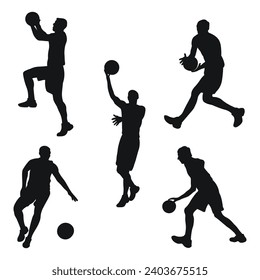 Basketball, black silhouette of an athlete basketball player with a ball