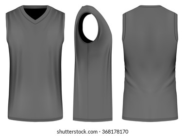 Basketball black tank top (front, back and side views). Fully editable handmade mesh. Vector illustration.