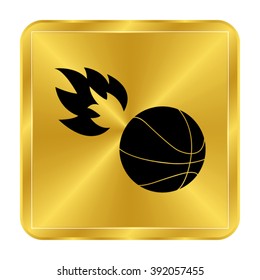 basketball - black vector icon;  gold button