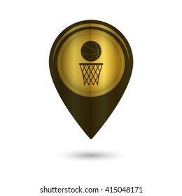 basketball - black vector icon; golden  map pointer