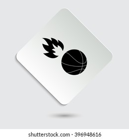 basketball - black vector icon  on a paper button