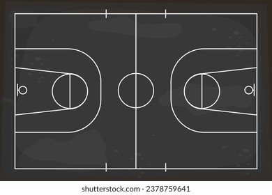 Basketball blackboard with chalk game strategy, coach plan. White lines on board, training, education.