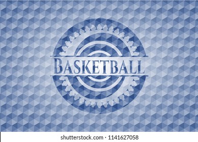 Basketball blue badge with geometric pattern.