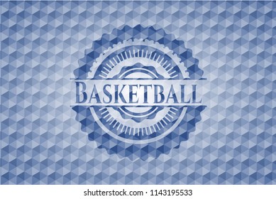 Basketball blue badge with geometric pattern.