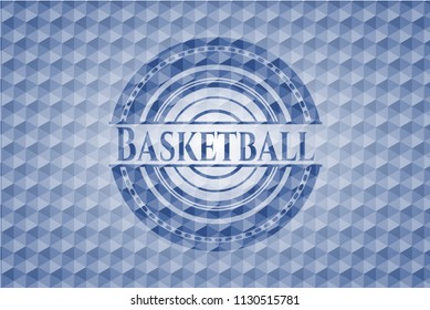 Basketball blue hexagon badge.