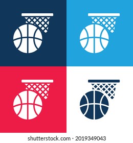 Basketball blue and red four color minimal icon set