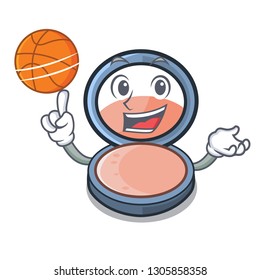With basketball blush on a cartoon makeup bag