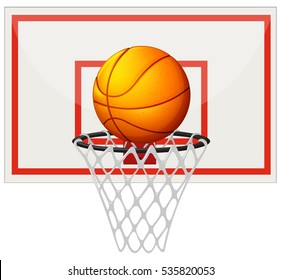 Basketball with basketball board and net illustration