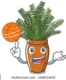 With basketball boston fern grows in mascot pot