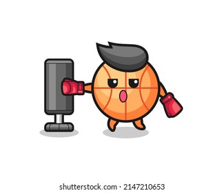 basketball boxer cartoon doing training with punching bag , cute design