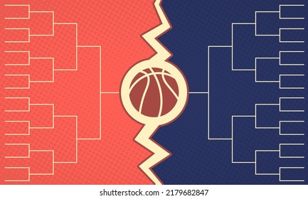 Basketball Bracket Tournament. 16 Team Tournament Bracket Templates. Blank Leaderboard. Playoff Chart. Regular Season And Final Game. Sport Poster. Vector Illustration