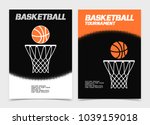 Basketball brochure or web banner design with ball and hoop icon. Vector illustration
