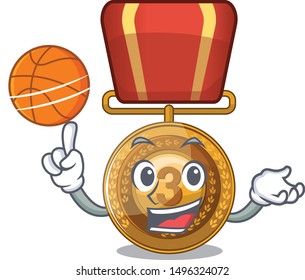 With basketball bronze medal isolated with the mascot