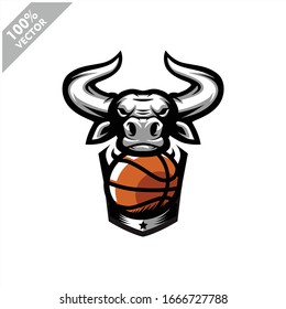 Basketball Bull Team Logo Design. Scalable And Editable Vector.