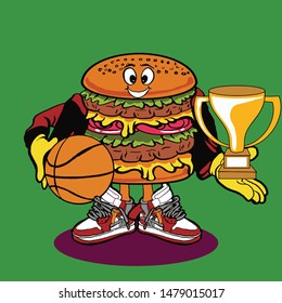 basketball burger player holding trophy 