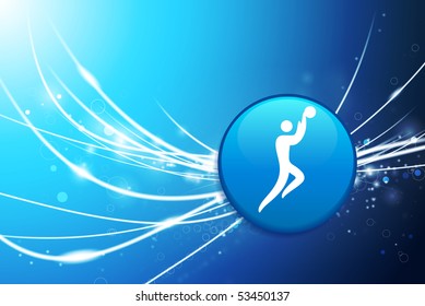 Botón de baloncesto sobre fondo de luz abstracta azul Ilustración original