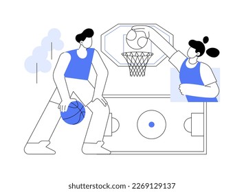 Basketball camp abstract concept vector illustration. Basketball training, sport program for children, youth summer holiday, kids sport academy, active vacation idea, day camp abstract metaphor.