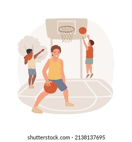 Basketball camp isolated cartoon vector illustration. Basketball day camp, sport summer program, PA activity, children fitness, competitive team play, after school education vector cartoon.