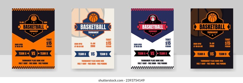 Basketball camp posters, Basketball tournament, modern sports posters design. Vector illustration.