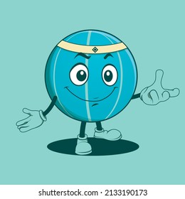 Basketball cartoon character with facial expression. Happy expression. Vector illustration.