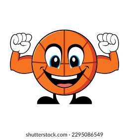Basketball Cartoon Character with Muscle Arms. Mascot Character vector.