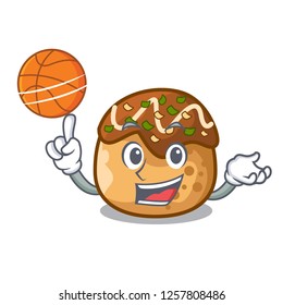 With basketball cartoon cooking takoyaki in baked fire