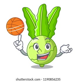 With basketball cartoon green kohlrabi in the market