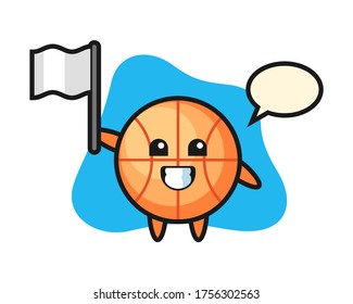 Basketball cartoon holding a flag
