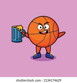 Basketball cartoon mascot character with beer glass and cute stylish design