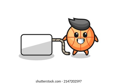 basketball cartoon is pulling a banner , cute design