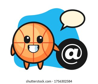 Basketball cartoon standing beside the At symbol